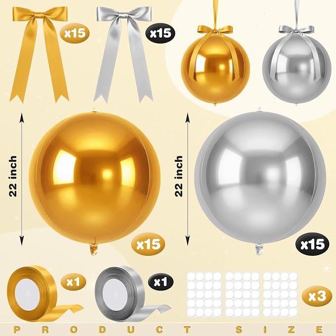 Jenaai 30 Set Round Foil Balloons Bulk 22 Inch 4d Metallic Giant Balloons Set - Image 2