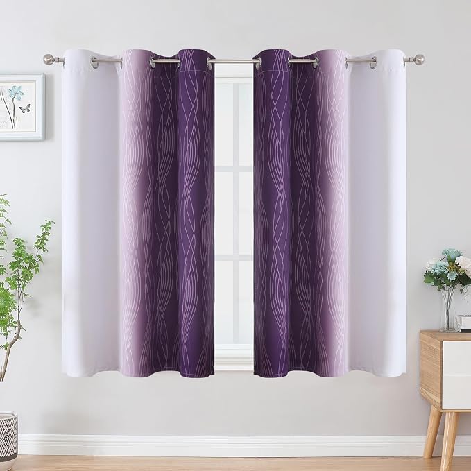 Purple and Greyish White Ombre Blackout Curtains 45 Inch Length 2 Panels - Image 2
