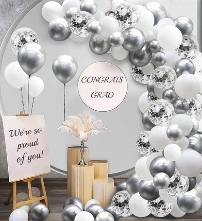 White and Silver Balloons Garland Arch Kit 5"10 Inch 12" White Silver Metallic - Image 3