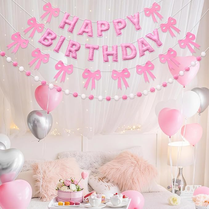 Pre-Strung Pink Birthday Decorations 3D Pink Birthday Banner - Image 3