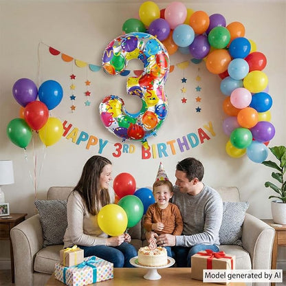Rainbow Number 3 Balloon, 40 Inch Large Multi-color Mylar Foil Ballons - Image 3