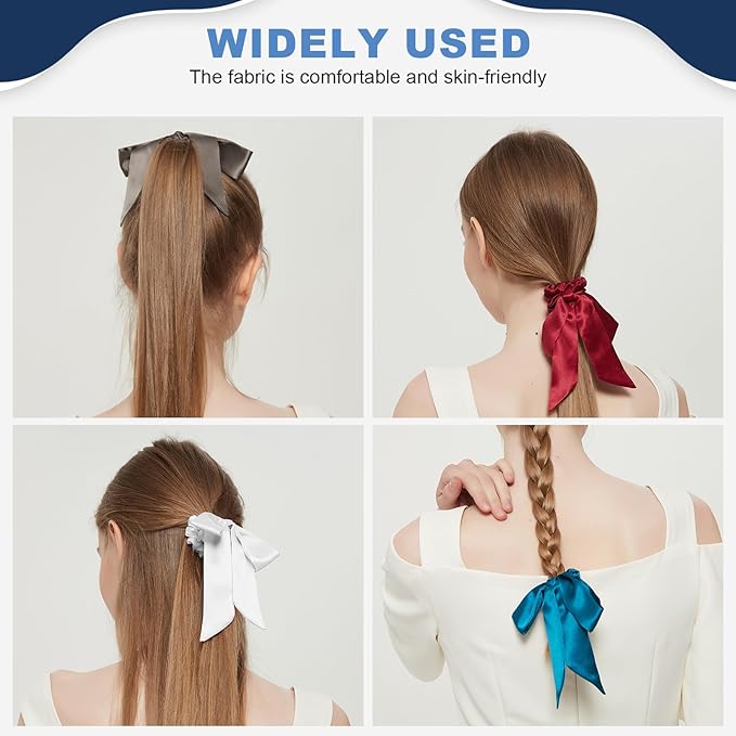 1 Piece Silk Bow Scrunchies for Hair-100% Pure Mulberry 22 Momme Silk Hair Tie, Elastic Ponytail Holder, Elegant Soft Bow Hair Ties Band for Women Hair Care, Multiple Colours (NAVY BLUE)