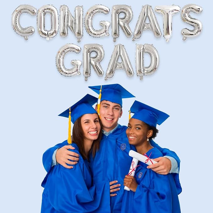 2 Set 24Pcs Silver Congrats Grad Letter Balloons 16in Balloon Foil Letter - Image 7