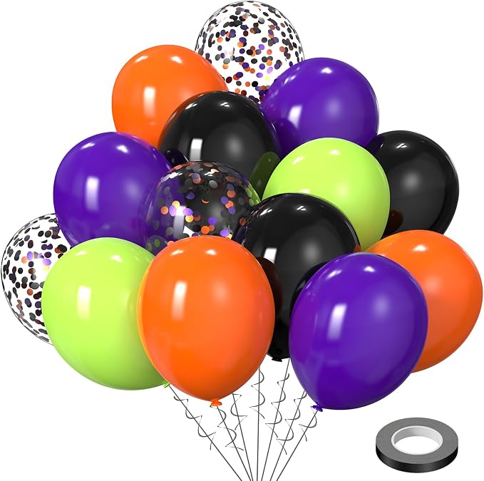 Halloween Party Balloons Decorations 12Inch 60Pcs | Black Orange Purple Green by KBZVNAF