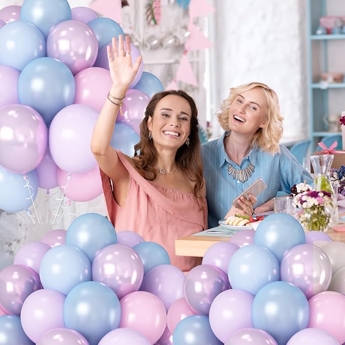 Pink Purple Blue Balloons, 12 Inch 60Pcs Iridescent Mermaid Balloon | Metallic - Image 7