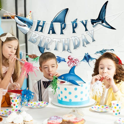 Shark Happy Birthday Banner Shark Garland Ocean Animals Party Decorations - Image 4