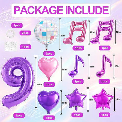 TONIFUL Girl‘s 9th Purple Pink Music Themed Birthday Decorations | 40 Inch - Image 2