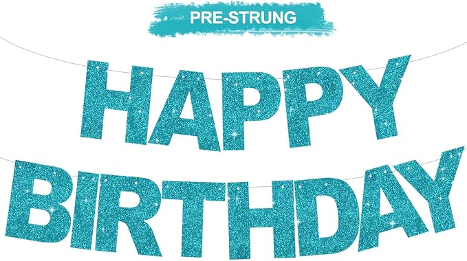 BEISHIDA Pre-Strung Lake Blue Happy Birthday Banner Party Sign Decoration | by Beishida