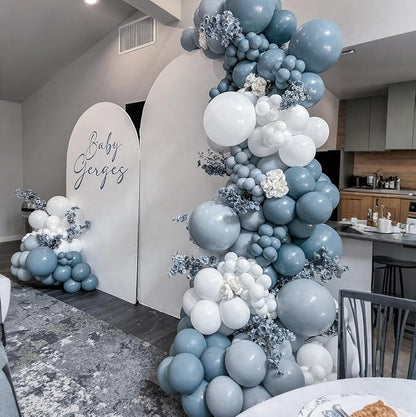 Dusty Blue Balloons Arch Kit, Long Balloon as Bow Decor - Image 4
