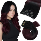 Moresoo Clip in Hair Extensions Dark Red Hair Extensions Clip ins Long Black to Burgundy Ombre Double Weft #1B/99J Balayage Natural Black to Deep Wine Red Long And Straight 120g/7pcs 20 inch