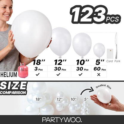 PartyWoo Pearl White Balloons 123pcs Metallic White Color 5 Inch | 18 12 10 5 - Image 6
