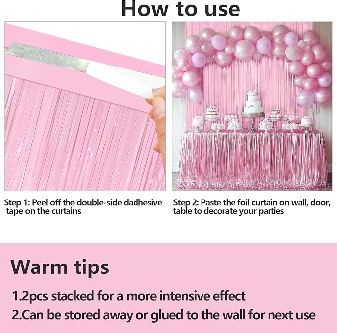 4 Packs Pastel Pink Foil Fringe Curtain, Baby Pink Metallic Tinsel Backdrop - Image 8