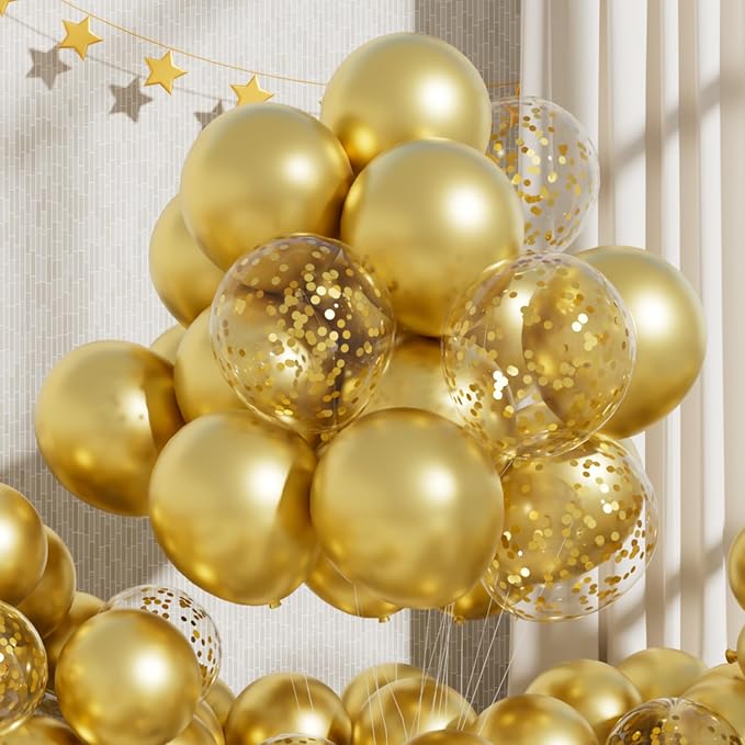 RainbowQ Metallic Gold Balloons 55Pcs 12 Inch Confetti Helium Party Balloon | by RainbowQParty