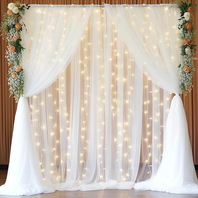 20x10ft White Tulle Backdrop Curtain by Partisky