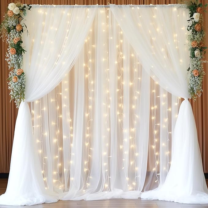 30x10ft White Tulle Backdrop Curtain by Partisky