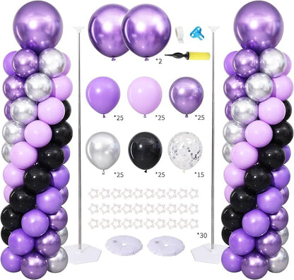 Purple and Black Silver Balloon Column Stand Kit Set of 2 by ZyloonDecoration