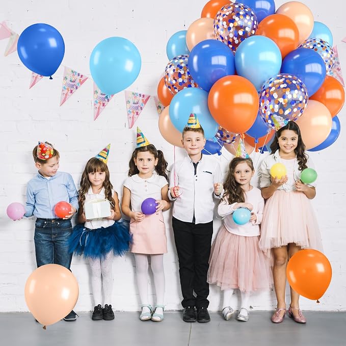 Orange and Blue Balloons, 12 Inch Royal Light Blue and Orange Beige Balloon - Image 6