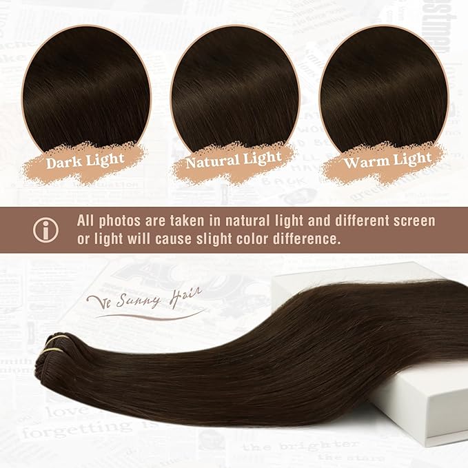 Ve Sunny Brown Clip in Hair Extensions Human Hair Clip in Extensions Dark Brown Hair Extensions Clip ins Long Hair Extensions Real Human Hair Clip in Natural Look 20inch 7pcs 120g