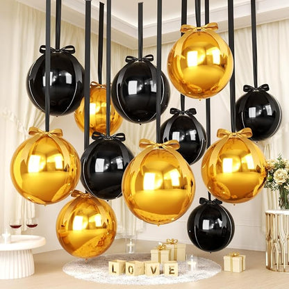 Black and Gold Round Foil Balloons by FunHot