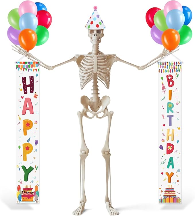 82 Pcs 12 ft Skeleton Birthday Costume Accessories Include Happy Birthday by Junkin