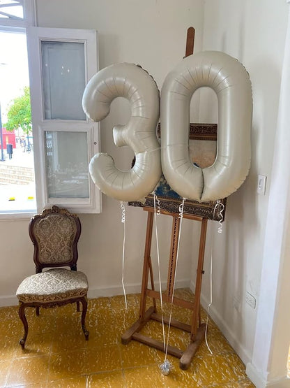 3 Balloon Numbers Birthday Decorations, 40In Cream Balloons - Image 4