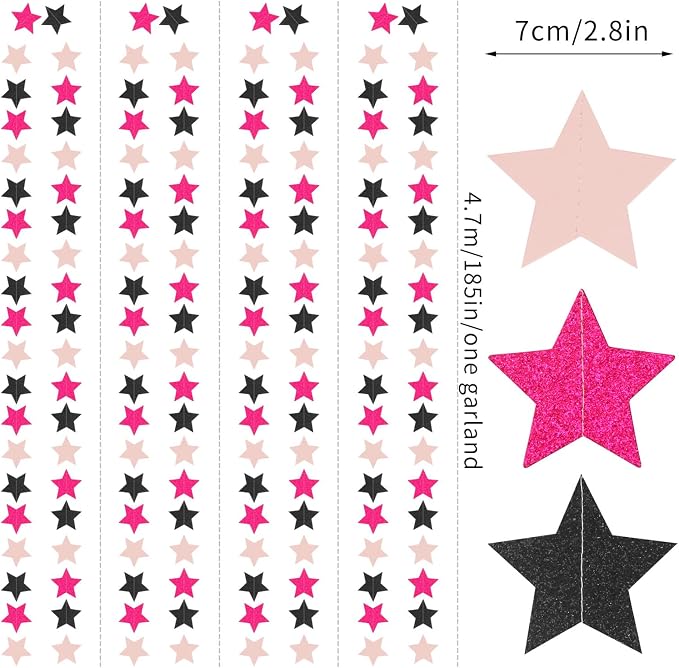 Hot-Pink Black Birthday Party-Decorations Garland - 62ft Twinkle Little Star - Image 2
