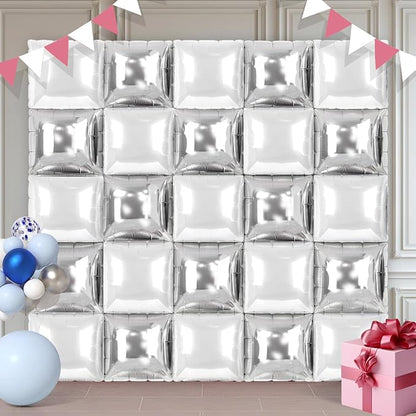 Silver and White Square Foil Balloons 25 Pcs Metallic Silver and White Balloons by Unknown