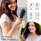 Detangler Brush for Women - Curly Hair Blow Dryer Round Brush for Blow Out - Self Cleaning Roller Retractable Travel Hairbrush - Navy Blue Christmas Gifts