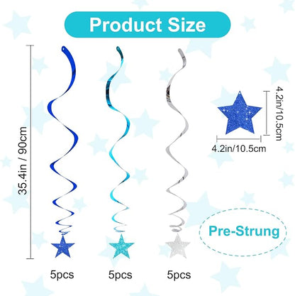 BEISHIDA Blue Blue Silver Pre-Strung Glitter Stars Hanging Swirls Hanging - Image 2