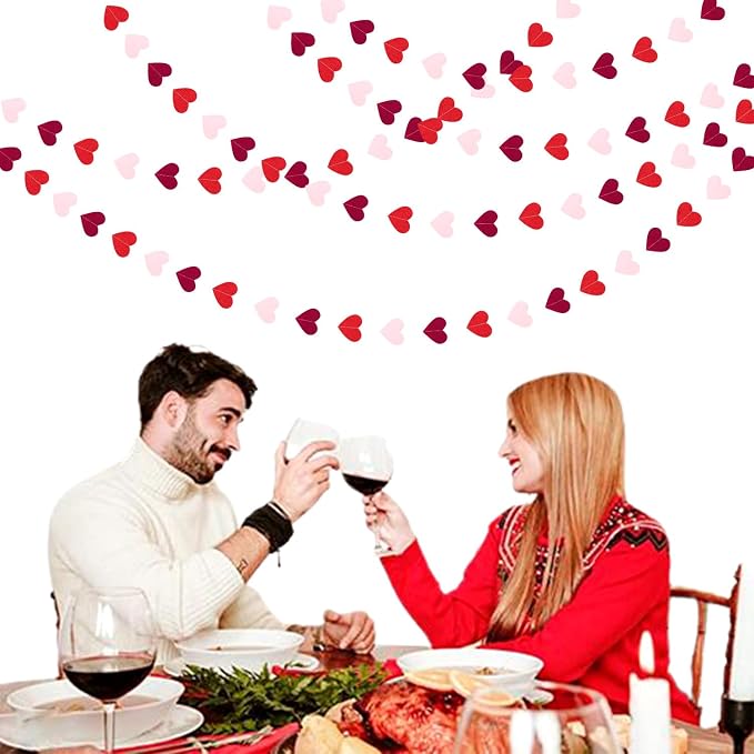 Burgundy-Red Light-Pink Valentines Party-Decorations Heart-Garland - 52ft - Image 7
