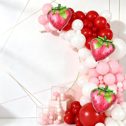 143pcs Red Pink and White Strawberry Balloon Garland Arch Kit | Latex Balloons - Image 4