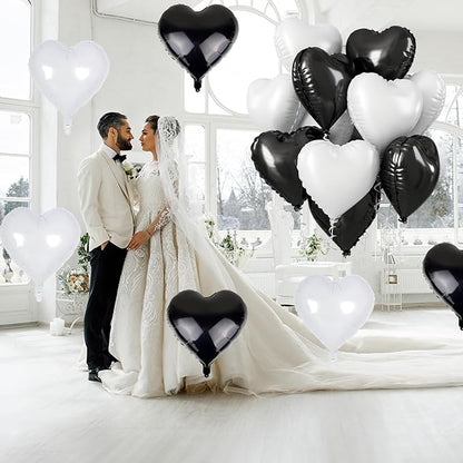 Black White Heart Balloons, 18 Inch Large Matt Black and White Heart Shape Foil - Image 3