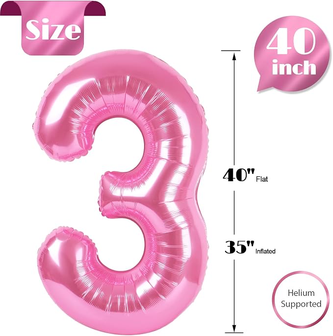 Pink Number 3 Balloon 40 Inch - Image 5