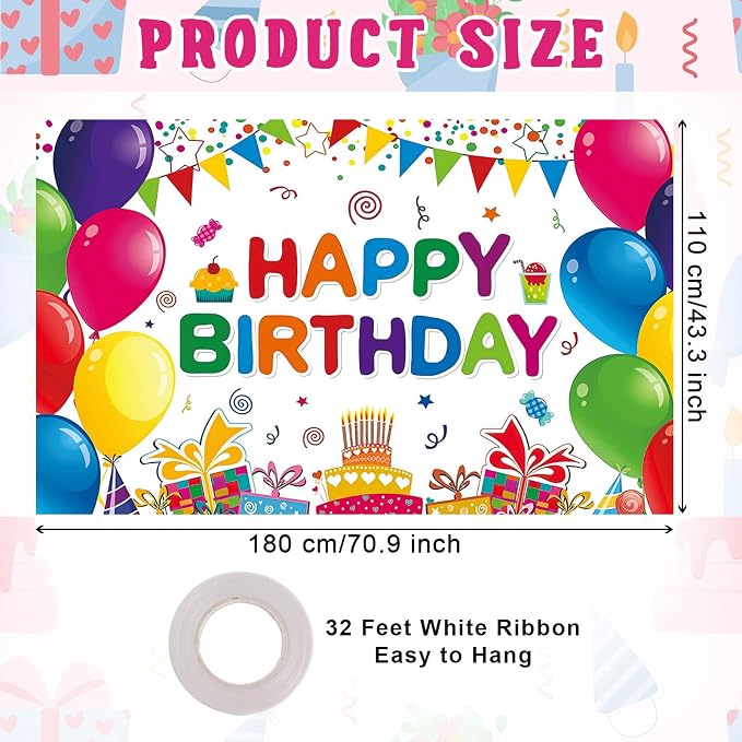Happy Birthday Backdrop Banner, Colorful Birthdays Banner Backdrop Happy - Image 2