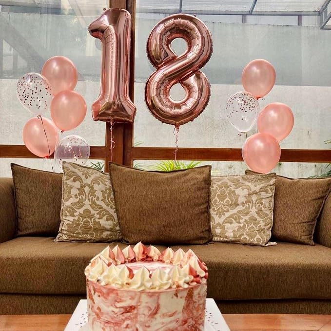 Rose Gold 18 Number Balloons, 40 Inch Giant Number 18 Balloons Foil Mylar - Image 4