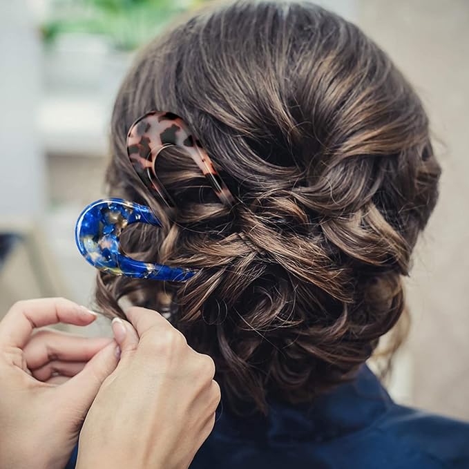 French Hair Pins Tortoise Shell French Hair Forks U Shaped French Pins 2 Prong Hair Sticks Acetate Chignon Pin for Women Hairstyle Accessories 2 Pack
