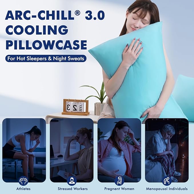 Elegear Cooling Pillow Cases for Hot Sleepers, Clean Fabric Silver Infused Cooling Pillowcase Q-Max>0.5, Soft Pillow Cases for Hair & Skin, Zipper Pillow Cases Set of 2 Blue (King, 20'' x 36'')
