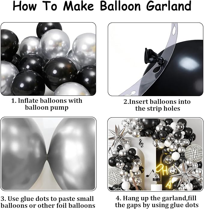 KARLURE Black Silver Balloons Arch Kit Garland - Image 8