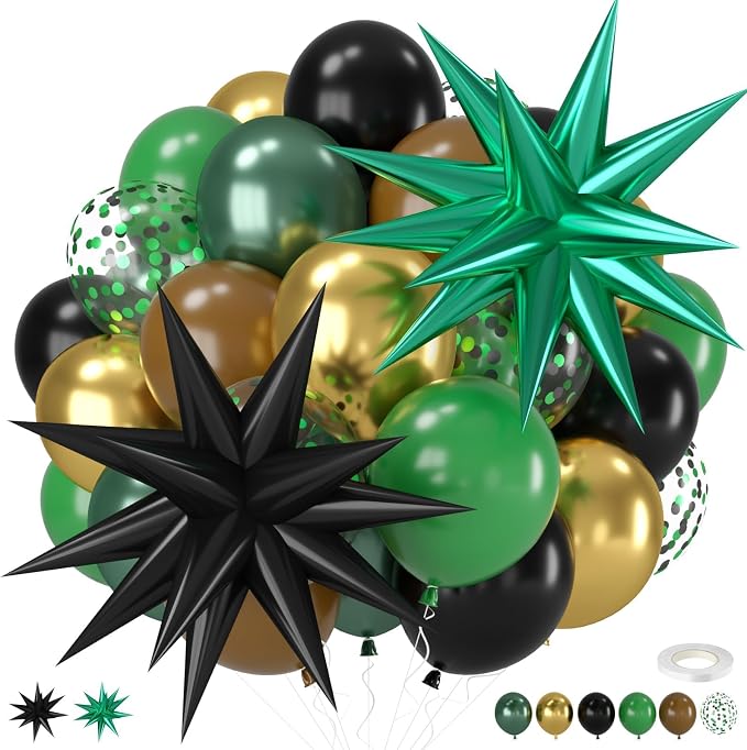 Green and Brown Balloons, 12 Inch Dark Green Black Metallic Green Gold Balloon by Saxuxu