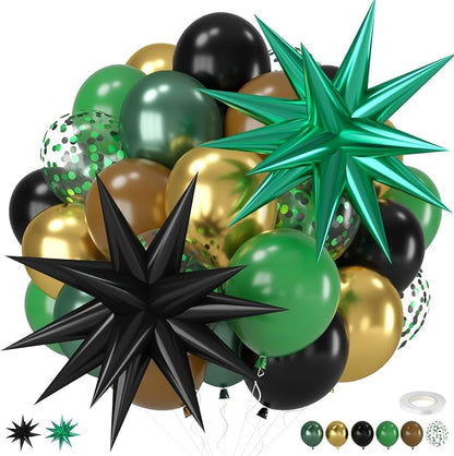 Green and Brown Balloons, 12 Inch Dark Green Black Metallic Green Gold Balloon by Saxuxu