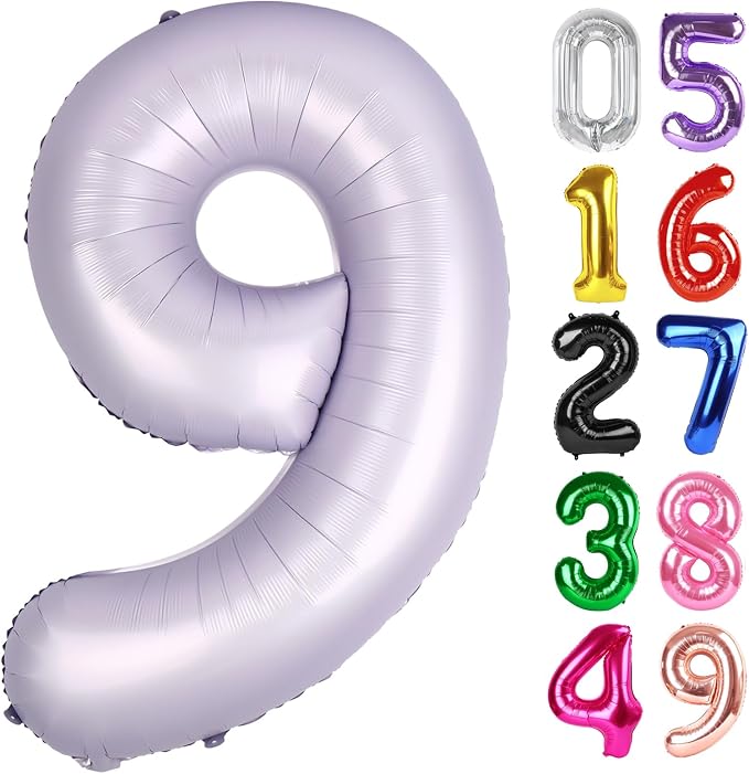 CreamPurple Number 9 Balloon 40 Inch, 9th Birthday Decorations Men Women | Foil by IWERP