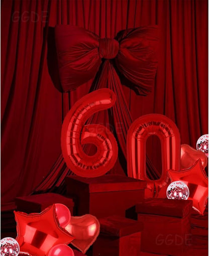 40 Inch Red Number Balloons 60 Mylar Foil 60th Birthday Party Decor 10 Pcs | - Image 3