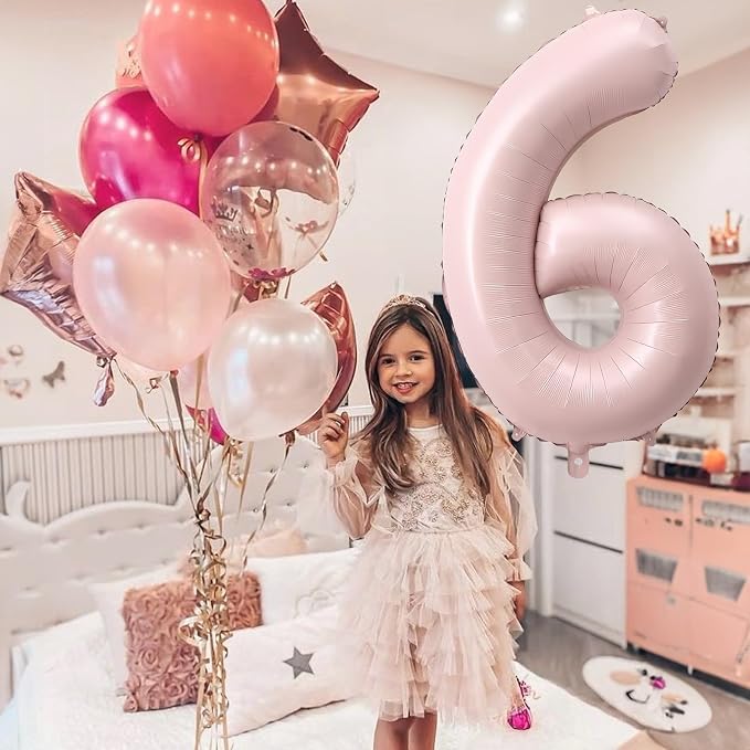 Light Pink Number Balloon 6, 40 Inch Large Self Inflating 6 Foil Number - Image 3