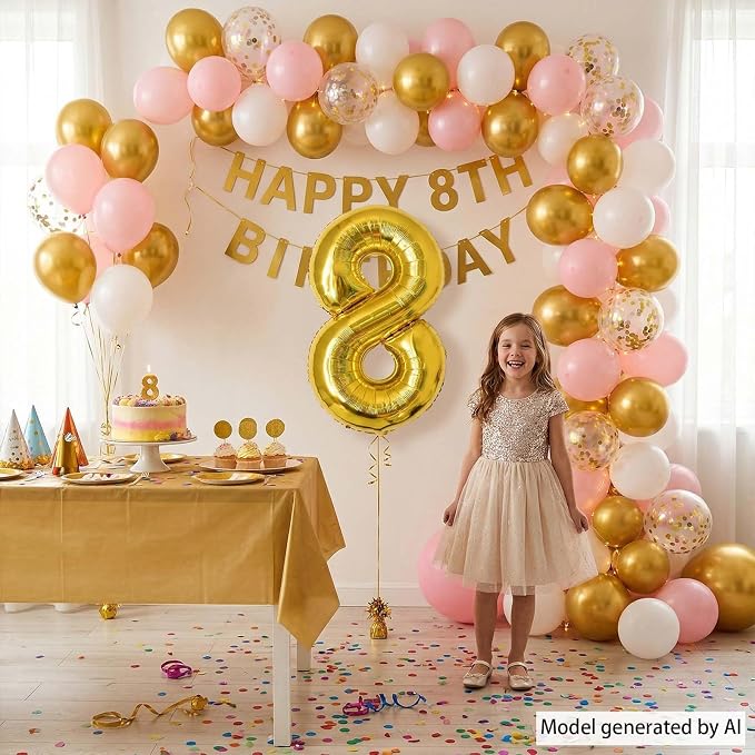 Gold Number 8 Balloon 40 Inch, Shiny Gold Foil Decor - Image 6
