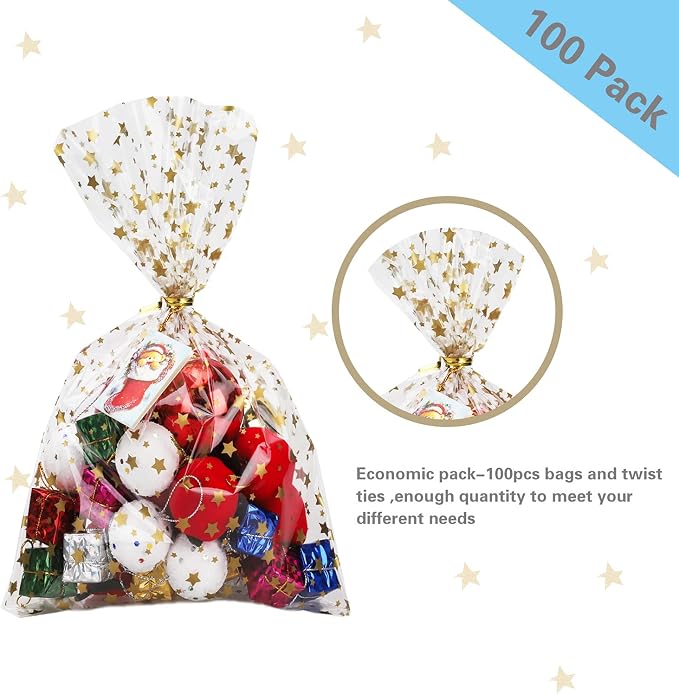 100 Pcs Star Printed 4"X6" Gift Wrap Cello Cellophane Treat Bags Party Favor - Image 3