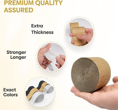 6 Black Gold Streamers, 492ft Pack of Crepe Paper Party Decorations | Each roll - Image 4