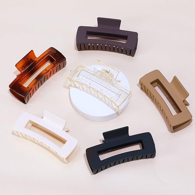 4 Inch Big Hair Claw Clips 6 Pcs Large Claw for Thick Hair Square Hair Clips for Women Rectangle Hair Clips Nonslip Acrylic Banana Jaw Clips Hair Accessories for Girls (Amber)