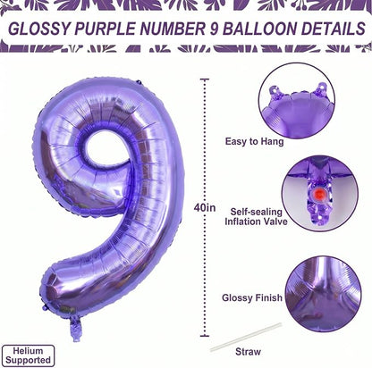 Purple Number 9 Balloon 40 Inch, Large Lavender Mylar Foil Number 9 - Image 4