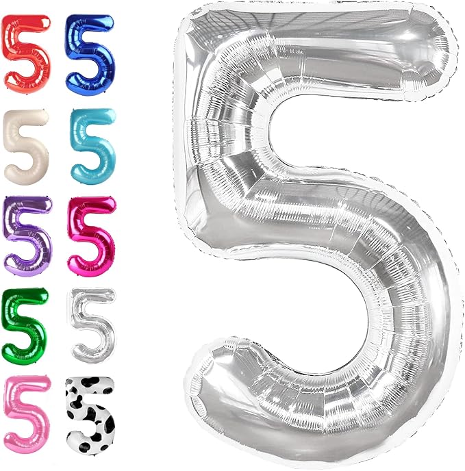 Silver Number 5 Balloon 40 inch, Balloon numbers party supplies, deco photo by Upgesy