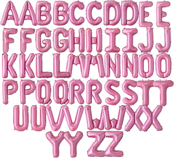 52 Pcs 16 Inch Pink Letter Foil Balloons, 2 Sets of A-Z, Mylar Metallic by Funforthefuture